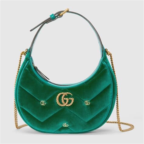 Mini borsa a spalla GG Marmont in velluto verde 